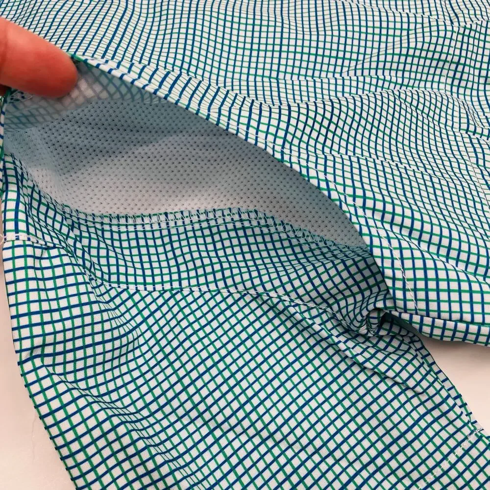 NWT Blue Quail Size 12 Blue & Jade Check Guayabera